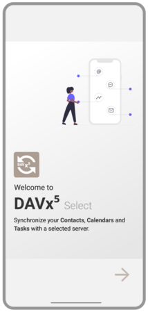 Welcome Screen of DAVx5 Select
